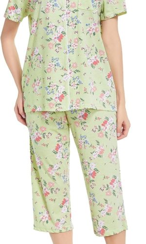 Capri pajama set with short button-up sleeves for women